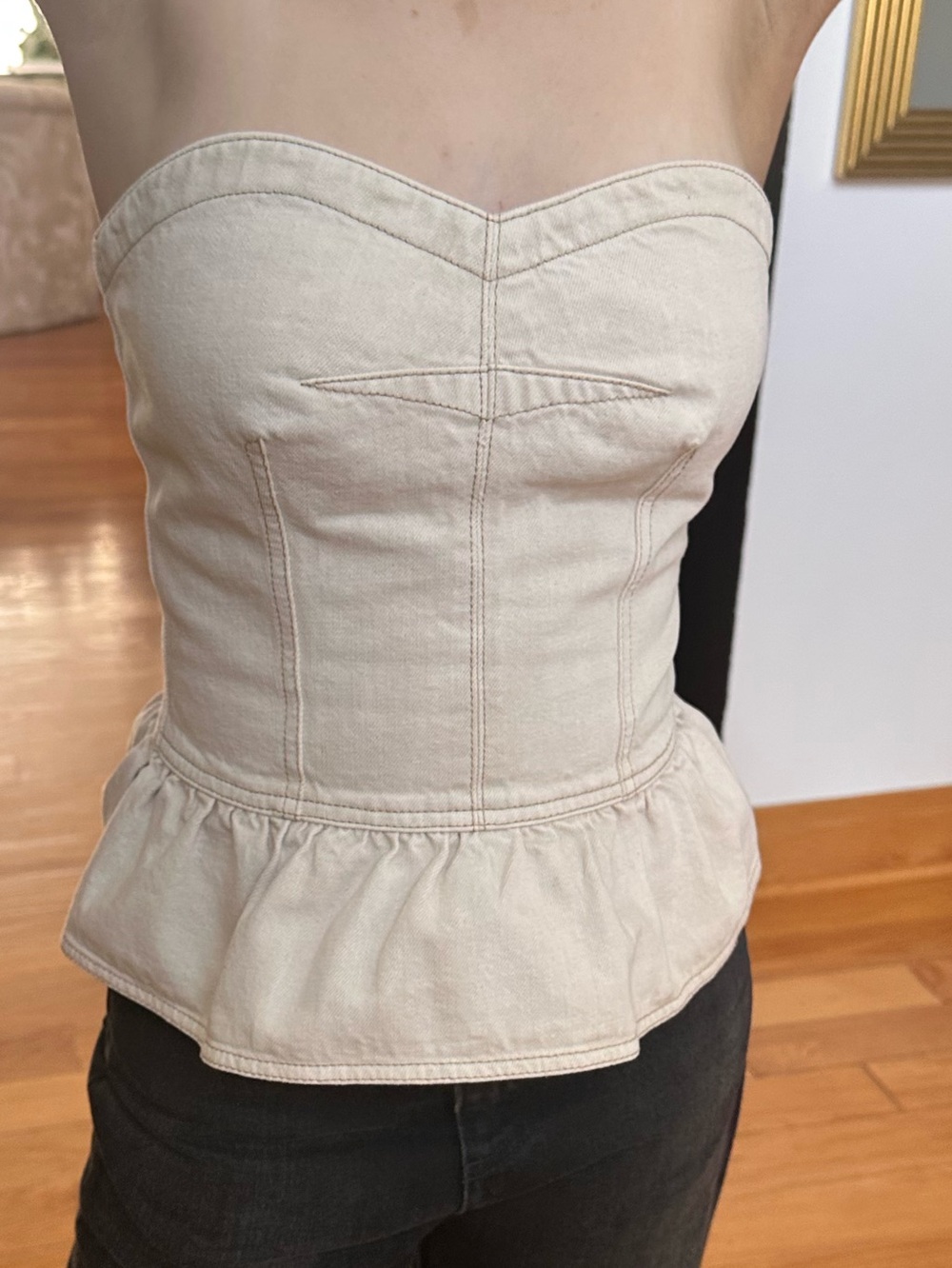 Isabel Marant Étoile Cream Denim Strapless Peplum Bustier